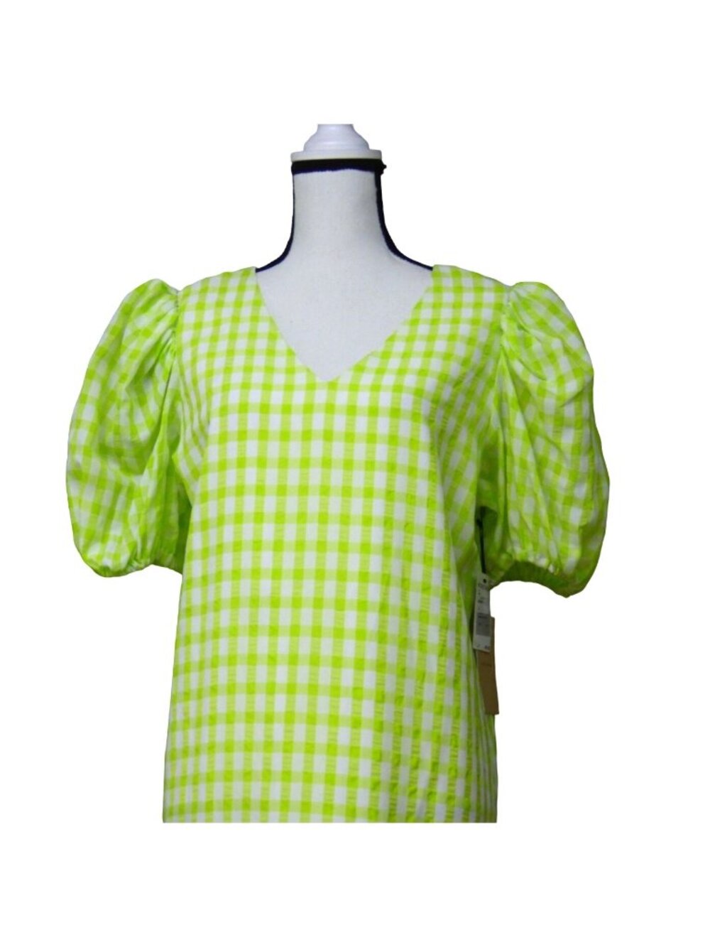 Halogen Puff Sleeve Midi Dress, Lime Green/ White, M - Picture 5 of 11